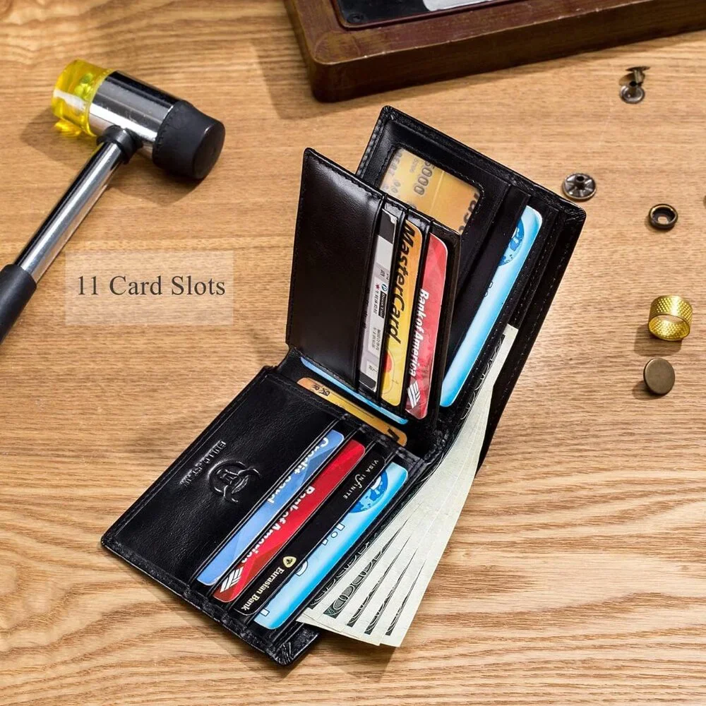 Wallets for Men Slim Bifold Genuine Leather Front Pocket Wallet Black
